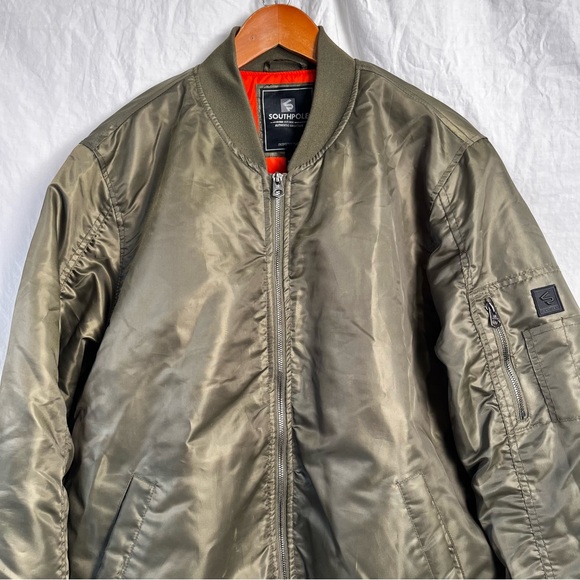 Vintage South Pole Bomber Jacket Mens L Large Green Coat Quilted Lined 90s Y2K - Picture 2 of 16